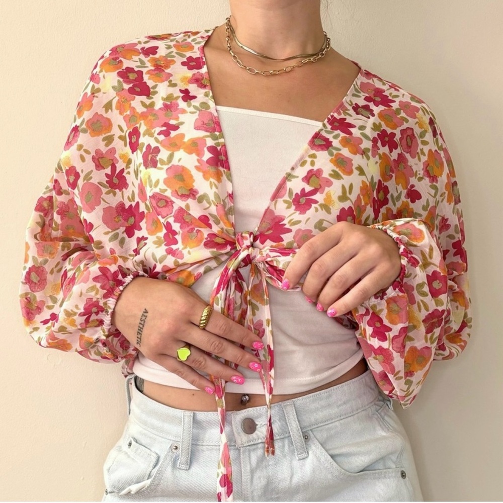 Lauren Conrad Tie Front Balloon Sleeve Top